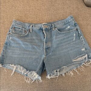 Agolde Light Wash Frayed Hem Denim Shorts